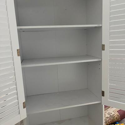 Freestanding Bathroom Storage Cabinet with Shutter Doors and Adjustable Shelves, Toilet Vanity Cabinet - White