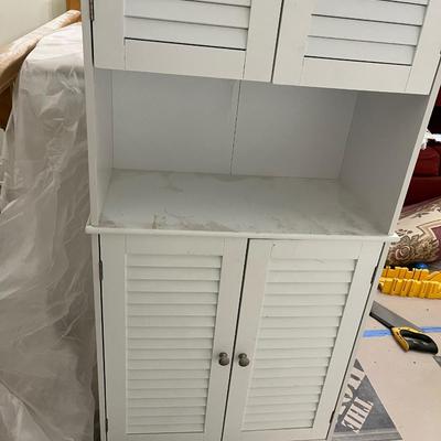 Freestanding Bathroom Storage Cabinet with Shutter Doors and Adjustable Shelves, Toilet Vanity Cabinet - White