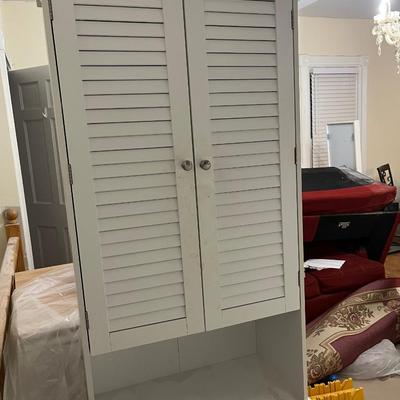 Freestanding Bathroom Storage Cabinet with Shutter Doors and Adjustable Shelves, Toilet Vanity Cabinet - White