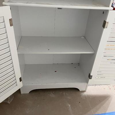 Freestanding Bathroom Storage Cabinet with Shutter Doors and Adjustable Shelves, Toilet Vanity Cabinet - White