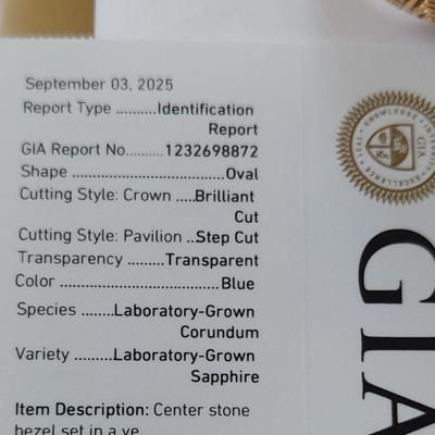 GIA CERTIFIED LAB GROWN SAPPHIRE RING