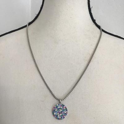 Sale Photo Thumbnail #100: Silver tone, multicolor, rhinestone pendant, necklace. Please see attached photos.