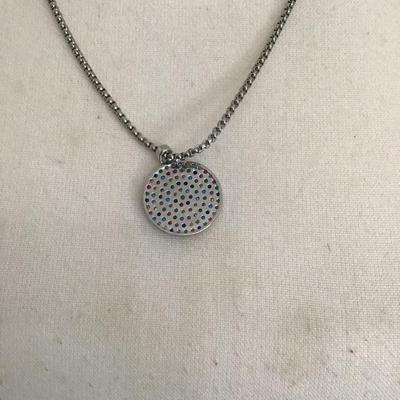 Sale Photo Thumbnail #102: Silver tone, multicolor, rhinestone pendant, necklace. Please see attached photos.