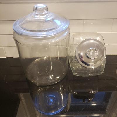 Two Clear Glass Cookie Jars (K-KD)