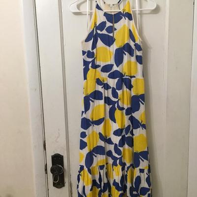 LOFT Blue and Yellow Midi Dress