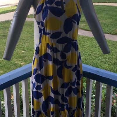 LOFT Blue and Yellow Midi Dress