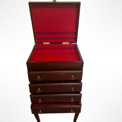 Wood Silverware/Jewelry Chest on Stand