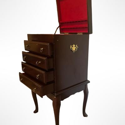 Wood Silverware/Jewelry Chest on Stand