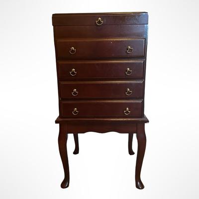 Wood Silverware/Jewelry Chest on Stand