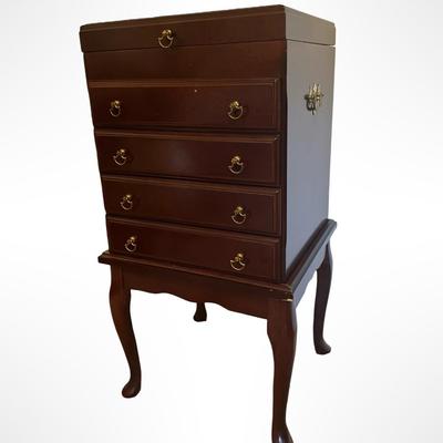 Wood Silverware/Jewelry Chest on Stand