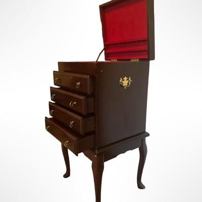 Wood Silverware/Jewelry Chest on Stand