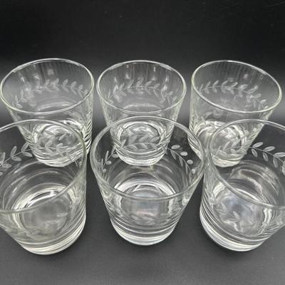 Etched Leaf Design Glasses- Set of 6