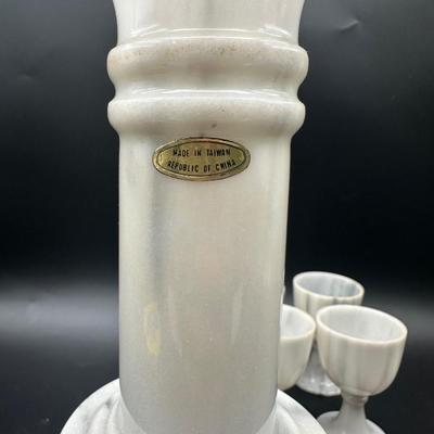 Carved Stone Decanter Set with 6 Cups – Made in Taiwan