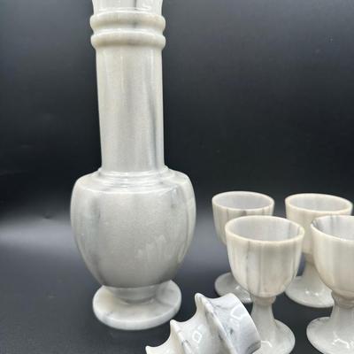 Carved Stone Decanter Set with 6 Cups – Made in Taiwan