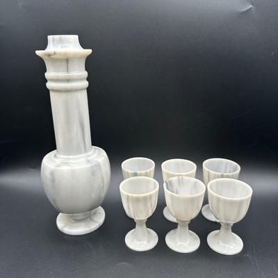 Carved Stone Decanter Set with 6 Cups – Made in Taiwan