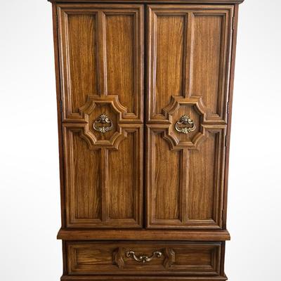 Vintage Bassett Double-Door Storage Cabinet with Lower Drawer