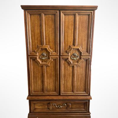 Vintage Bassett Double-Door Storage Cabinet with Lower Drawer