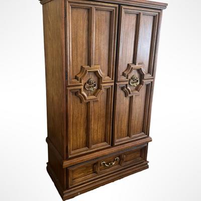 Vintage Bassett Double-Door Storage Cabinet with Lower Drawer