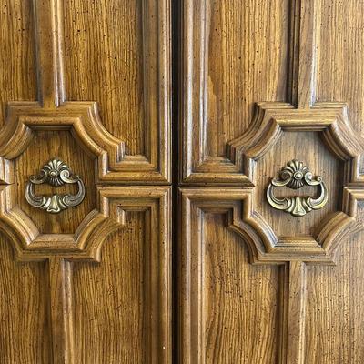 Vintage Bassett Double-Door Storage Cabinet with Lower Drawer