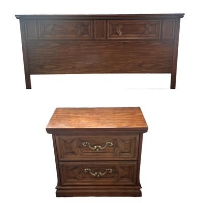 Vintage Bassett Headboard & Matching 2-Drawer Nightstand
