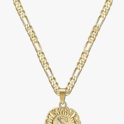 14K Gold Plated Round Letter Pendant Capital Monogram