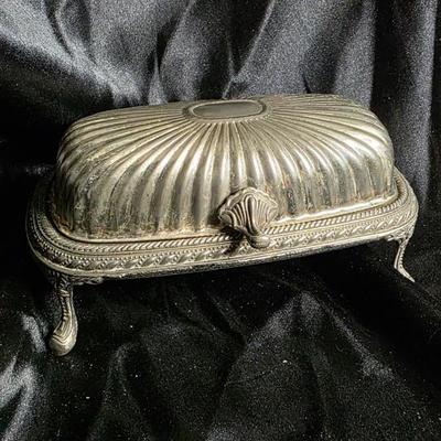 Victorian Silverplate Footed Covered Butter Dish – Ornate Ribbed Dome & Engraved Serving Tray
