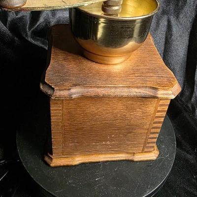 Vintage Hand-Crank Coffee Grinder with Brass Bowl & Wooden Drawer