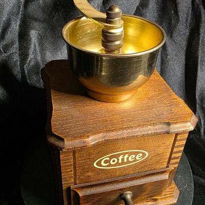 Vintage Hand-Crank Coffee Grinder with Brass Bowl & Wooden Drawer