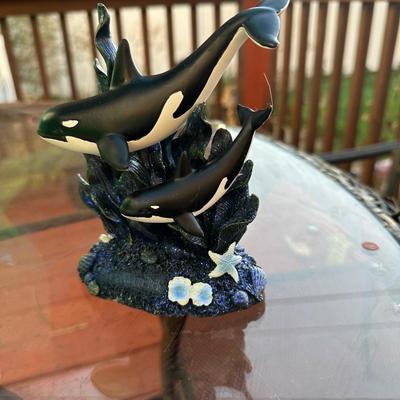 SEAWORLD DOUBLE WHALE RESIN STATUE FIGURINE ORCA KILLER WHALE SHAMU