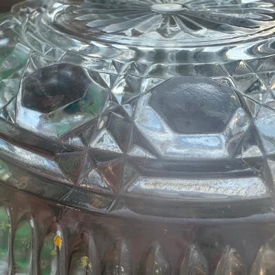 vintage Federal Glass Windsor (also known as "Button & Cane") clear pressed glass, two-part divided relish dish with tab...