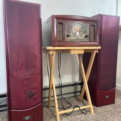 Sale Photo Thumbnail #11: one speaker fabric is frayed, works, play records cds, radio and tapes
Does not come with wood stand