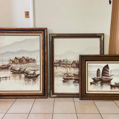 Sale Photo Thumbnail #41: Very Beautiful set of 3 paintings 
Artist P. Wong