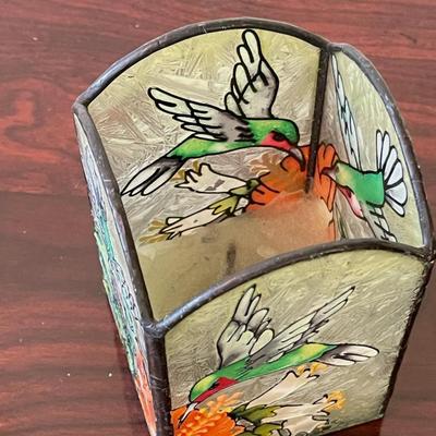 Sale Photo Thumbnail #87: Stunning Stained glass humming bird candle holder