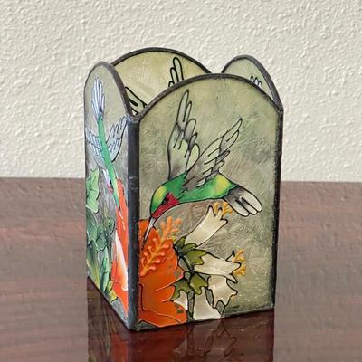 Sale Photo Thumbnail #86: Stunning Stained glass humming bird candle holder