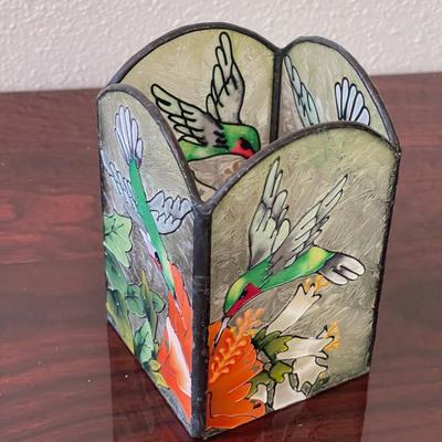 Sale Photo Thumbnail #85: Stunning Stained glass humming bird candle holder