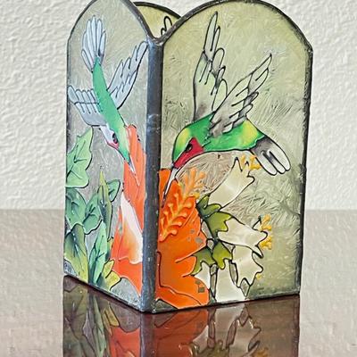 Sale Photo Thumbnail #84: Stunning Stained glass humming bird candle holder