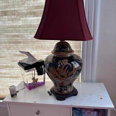 28" Black and Tan Floral Bouquet Vase Lamp By red lantern