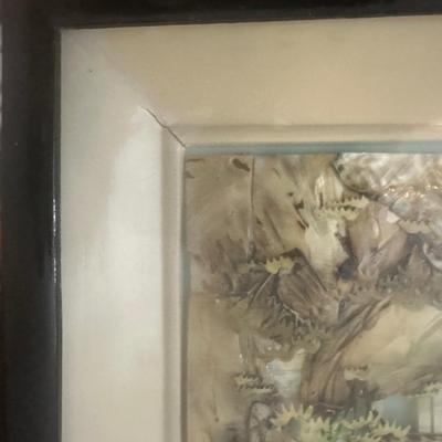 “Great Wall at home” vintage Chinese shell carving framed shadow box wall art