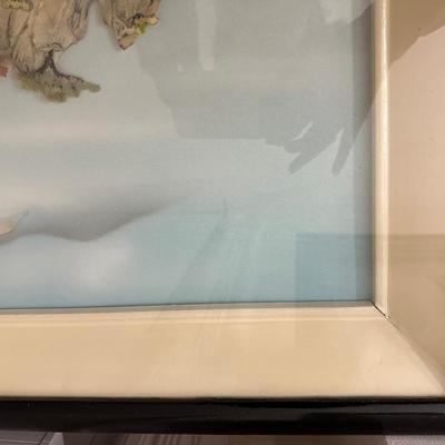 “Great Wall at home” vintage Chinese shell carving framed shadow box wall art