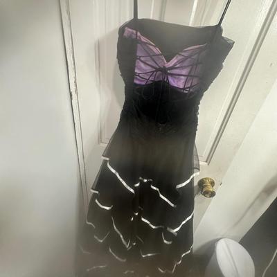 vintage Y2K Blondie Nites by Linda Bernell A-line dress in black tulle with white ribbon accents