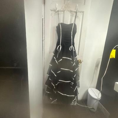 vintage Y2K Blondie Nites by Linda Bernell A-line dress in black tulle with white ribbon accents