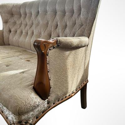 Vintage Upholstered Settee with Tufted Back