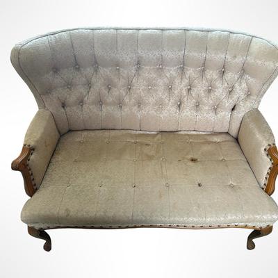 Vintage Upholstered Settee with Tufted Back