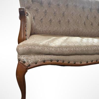 Vintage Upholstered Settee with Tufted Back