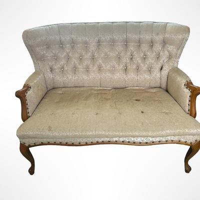 Vintage Upholstered Settee with Tufted Back