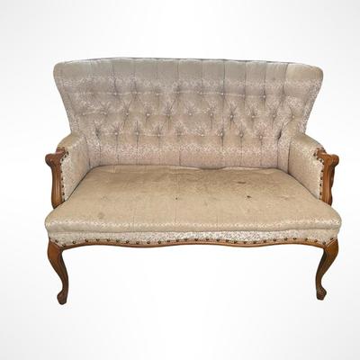 Vintage Upholstered Settee with Tufted Back