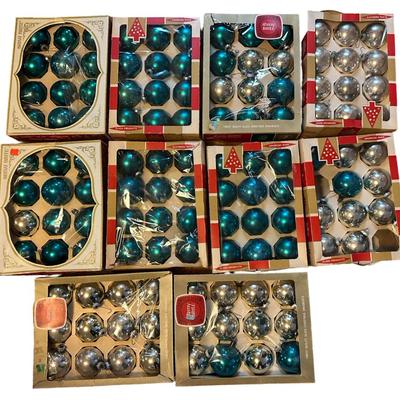 Vintage Shiny Brite Glass Ornaments – Teal & Silver Lot