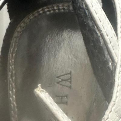 White House Black Market black and white snake embossed strappy stiletto heels