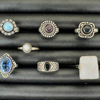 Assorted 925 Sterling Silver Plated Handmade Gemstone Rings For Women  Sizes 4 To 10