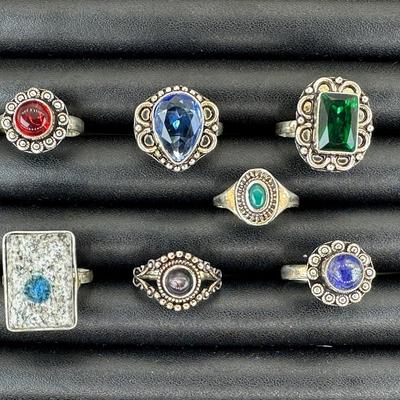 Assorted 925 Sterling Silver Plated Handmade Gemstone Rings For Women  Sizes 4 To 10